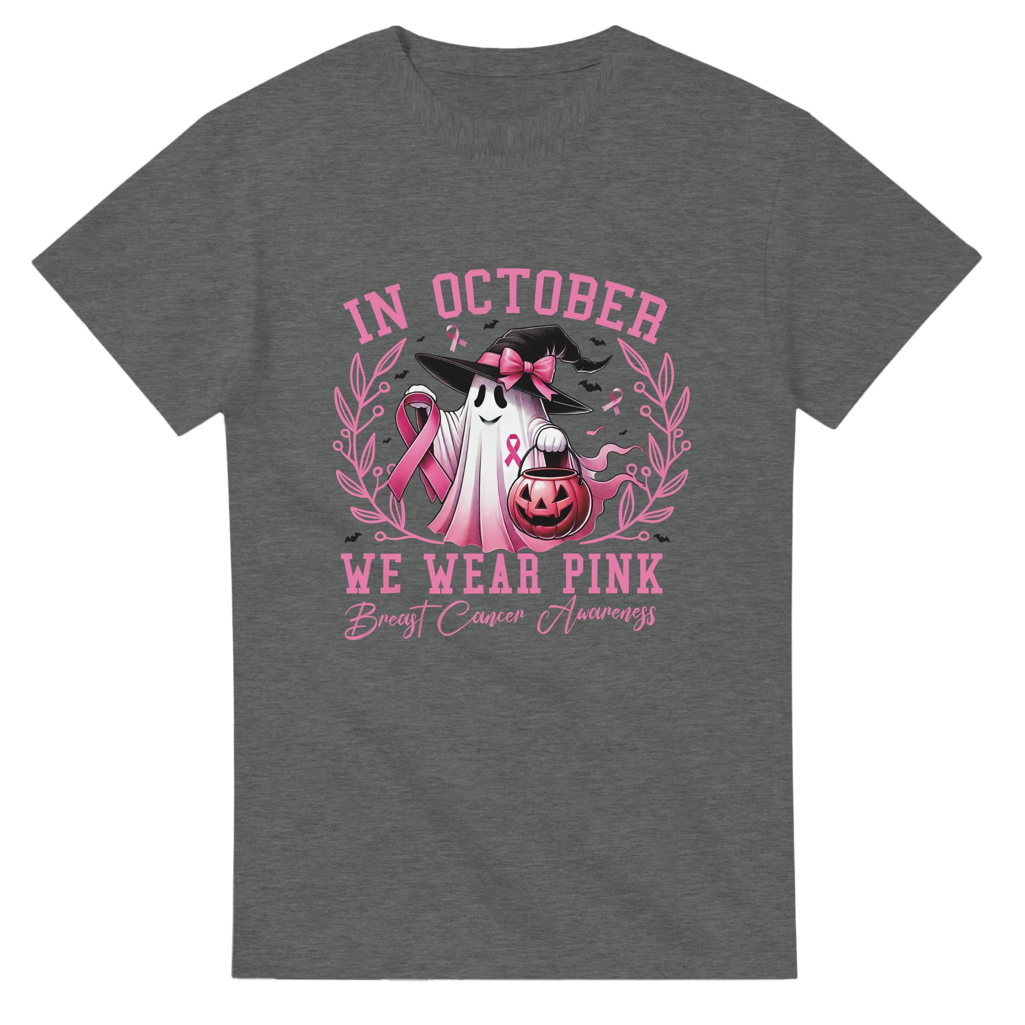 Bröstcancer Medvetenhet T-shirt – Rosa Spöke Halloween Design, Mångsidig Unisex Bomullströja Tstore 2038a5d8-b595-4ecb-897e-7e747e540ff4