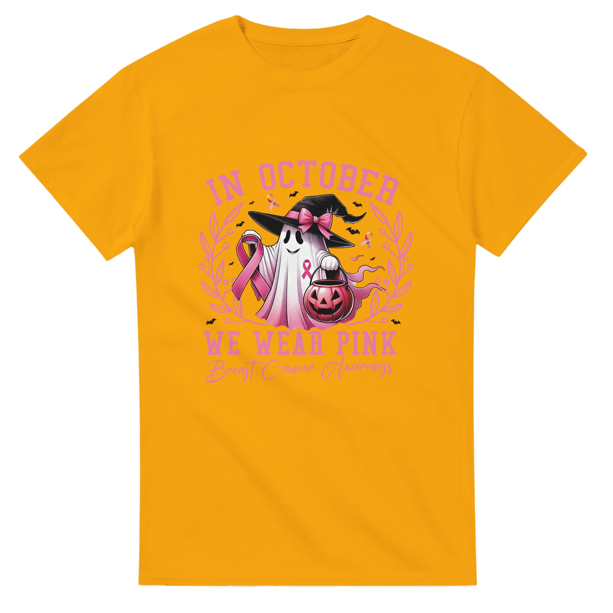 Bröstcancer Medvetenhet T-shirt – Rosa Spöke Halloween Design, Mångsidig Unisex Bomullströja Tstore 29f90a43-b301-4438-8f7b-ddb8876104d3
