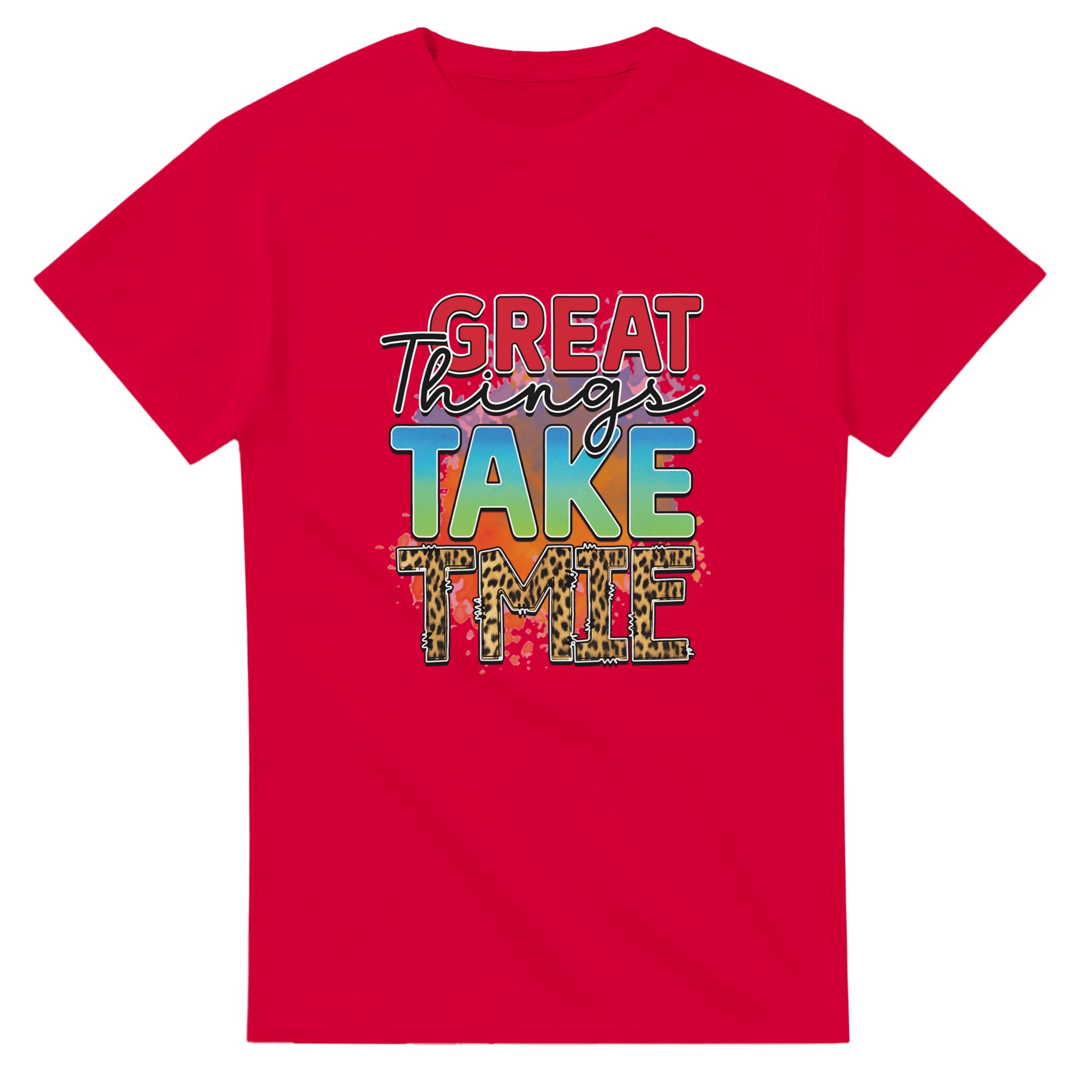 Inspirerande Text-T-shirt: 'Great Things Take Time' med Leoparddetaljer – Unisex Komfort i Flera Färger Tstore 400e0220-8513-4b27-acad-5daa3027b47a