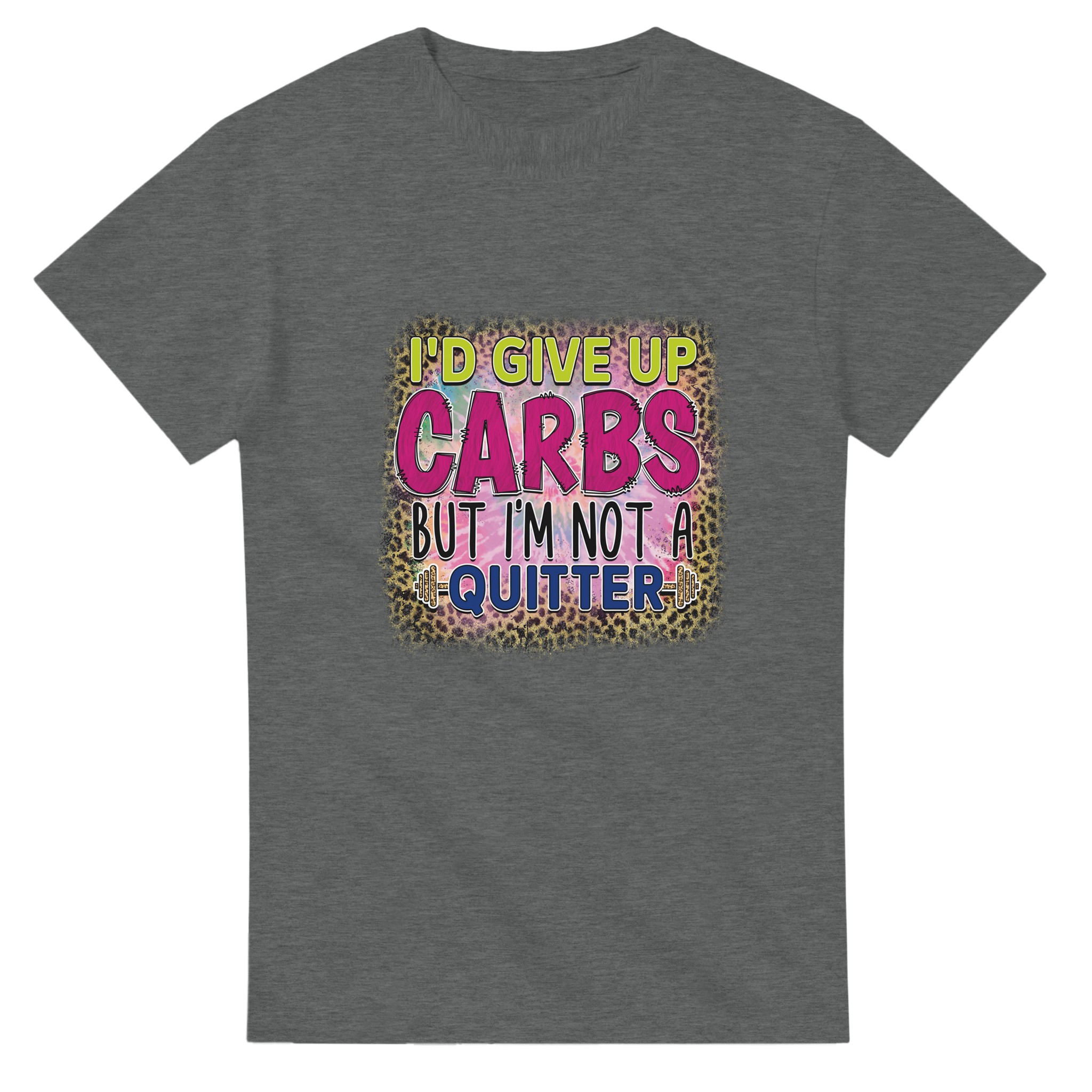 Humoristisk Leopardmönstrad T-shirt: "I'd Give Up Carbs But I'm Not a Quitter" – Bekväm Unisex Design Tstore 627ad28e-7542-4b02-8e0d-54528304f910