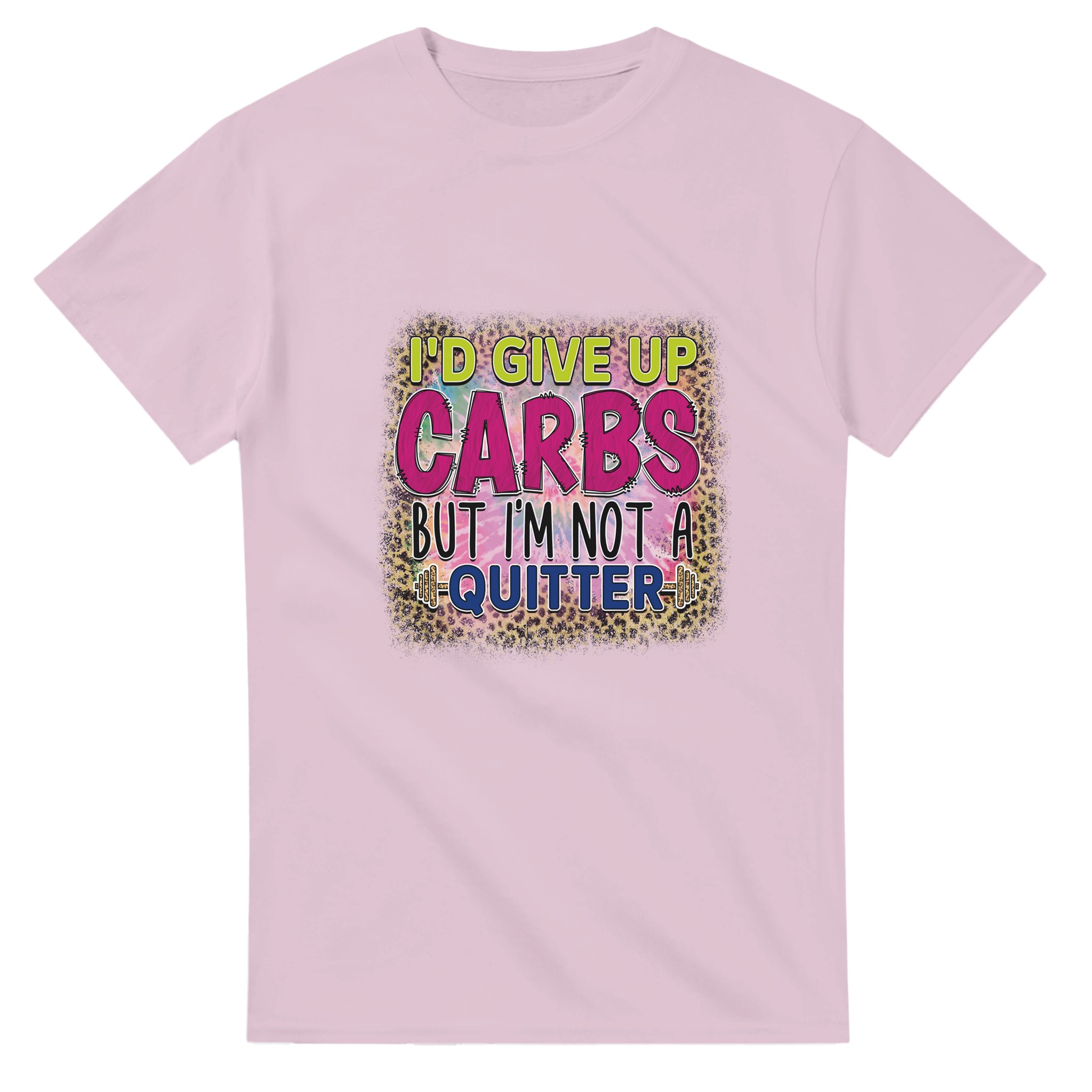 Humoristisk Leopardmönstrad T-shirt: "I'd Give Up Carbs But I'm Not a Quitter" – Bekväm Unisex Design Tstore 6863860b-e2eb-4840-a60e-253c416d710b