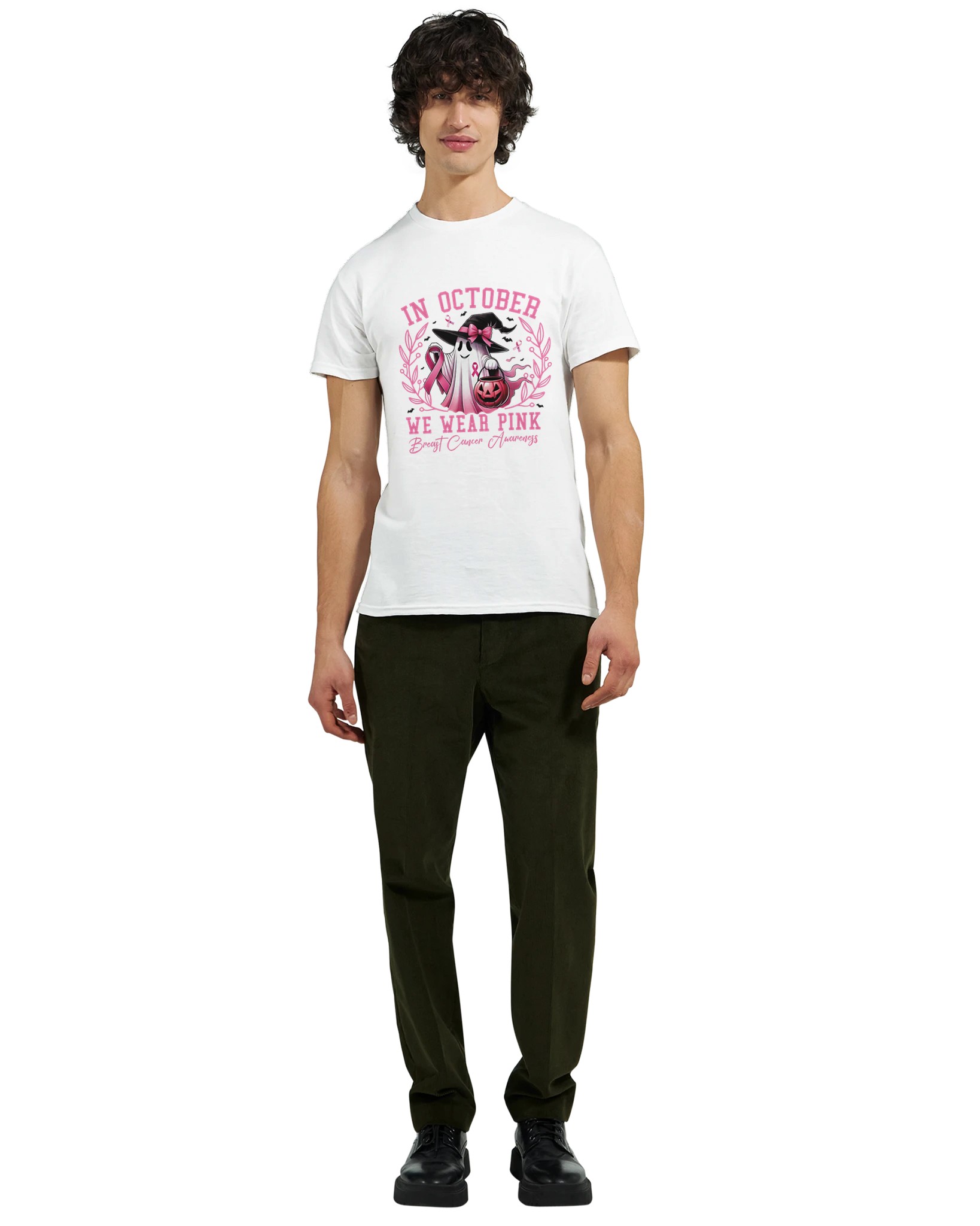 Bröstcancer Medvetenhet T-shirt – Rosa Spöke Halloween Design, Mångsidig Unisex Bomullströja Tstore 6c5fc619-9ccf-4f30-9cc0-6f73b2190eac