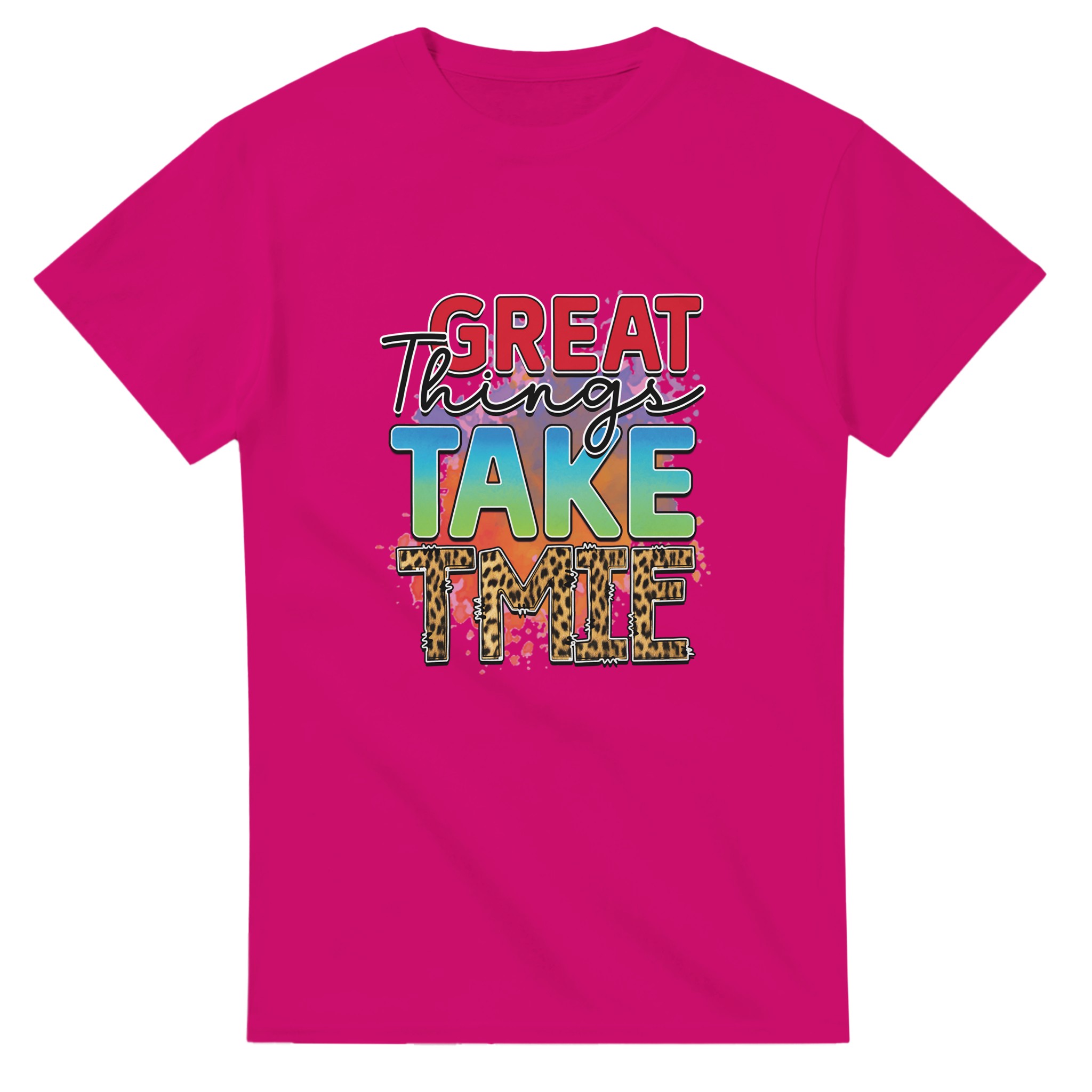 Inspirerande Text-T-shirt: 'Great Things Take Time' med Leoparddetaljer – Unisex Komfort i Flera Färger Tstore 78dae455-23d2-40e7-a291-dc16e2b9886f