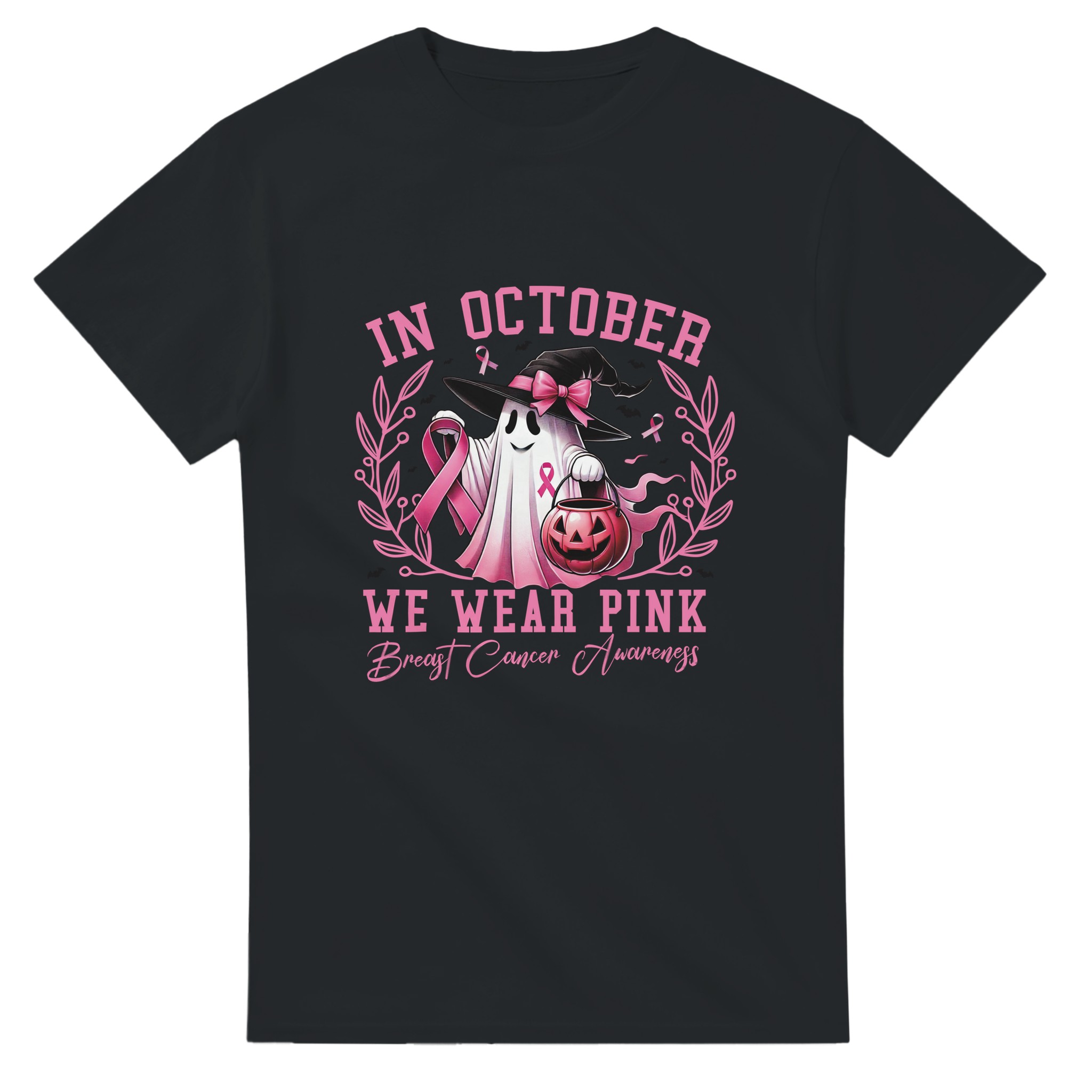 Bröstcancer Medvetenhet T-shirt – Rosa Spöke Halloween Design, Mångsidig Unisex Bomullströja Tstore 79a8d29e-5118-4b0b-99f8-5bac535bb7ba