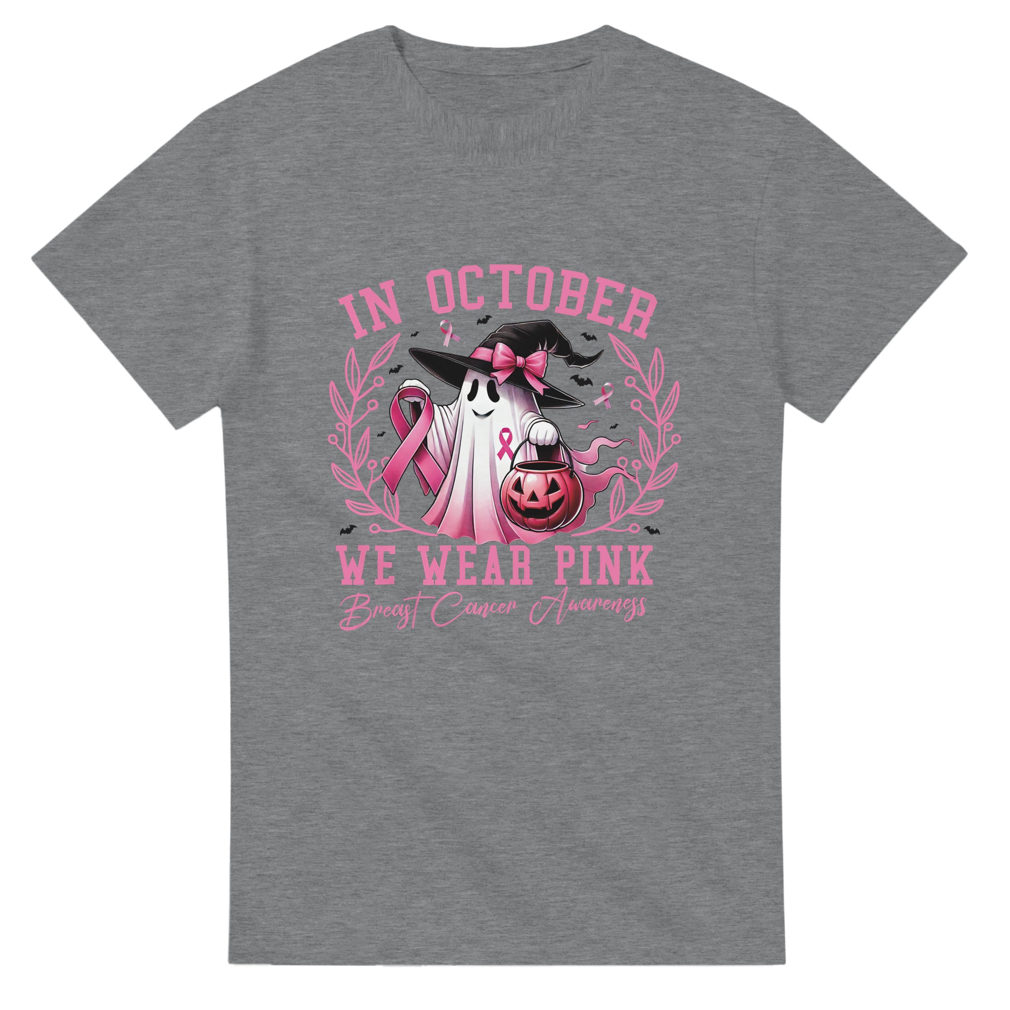 Bröstcancer Medvetenhet T-shirt – Rosa Spöke Halloween Design, Mångsidig Unisex Bomullströja Tstore 81b4e90f-102b-4bf1-82df-4d4a08b6162b