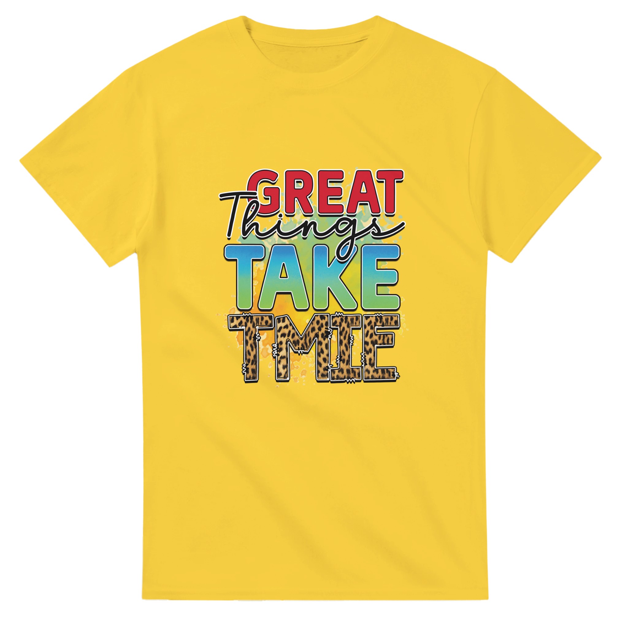 Inspirerande Text-T-shirt: 'Great Things Take Time' med Leoparddetaljer – Unisex Komfort i Flera Färger Tstore a2ed13a4-0186-4f19-859e-8842d3302a31