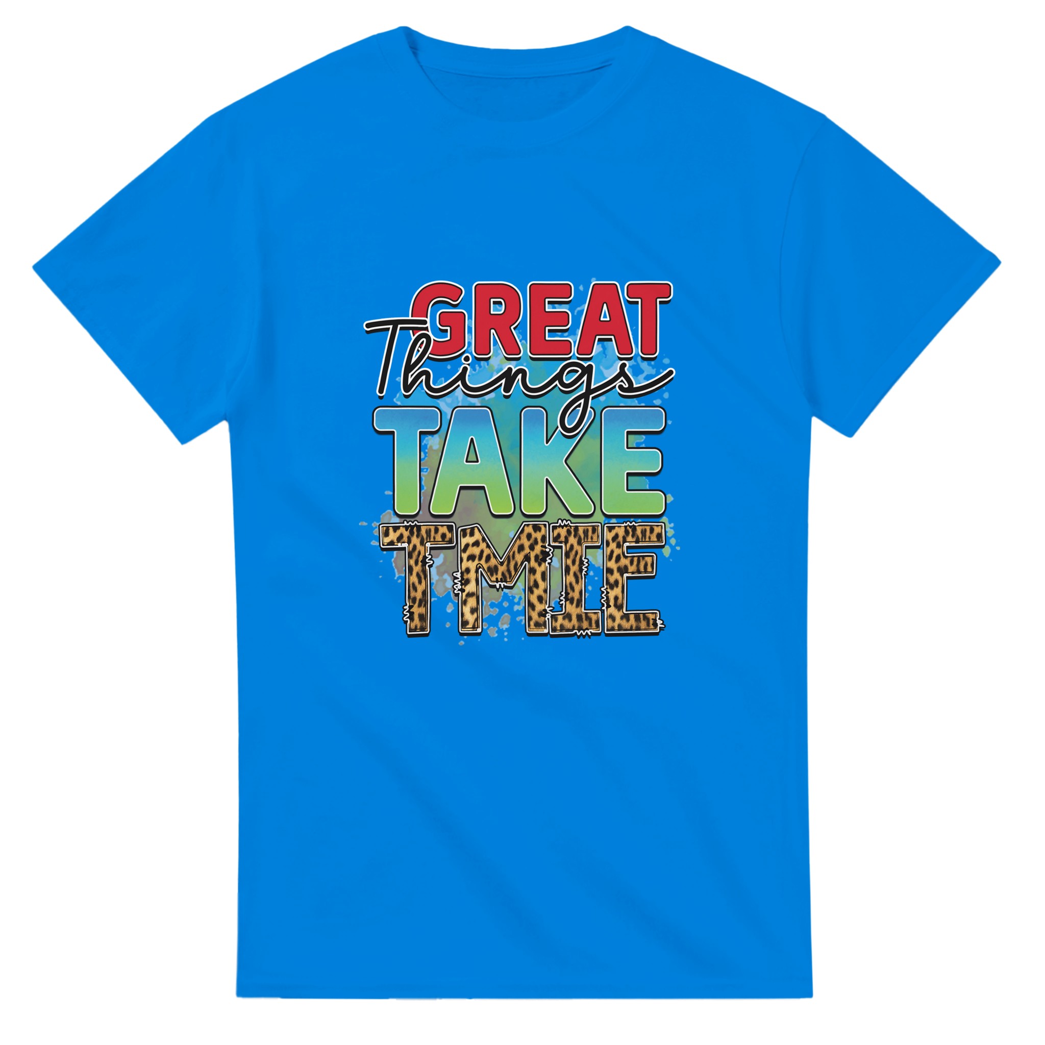 Inspirerande Text-T-shirt: 'Great Things Take Time' med Leoparddetaljer – Unisex Komfort i Flera Färger Tstore b36e4627-3e63-42b3-9603-a9af98eac24b