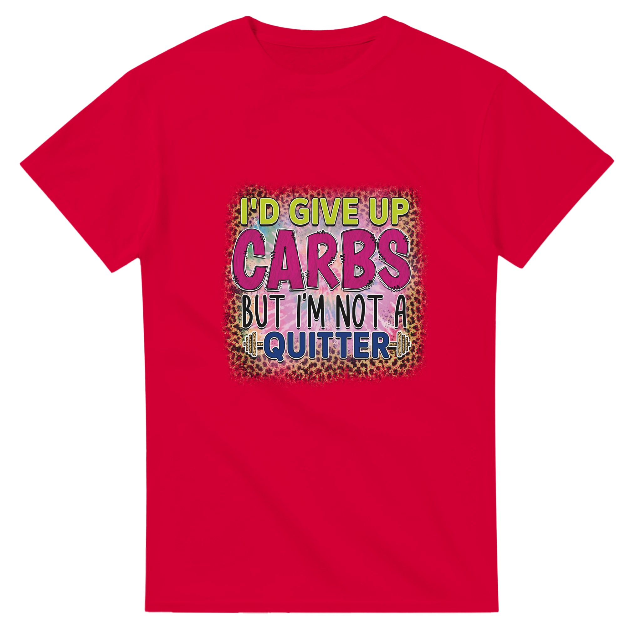 Humoristisk Leopardmönstrad T-shirt: "I'd Give Up Carbs But I'm Not a Quitter" – Bekväm Unisex Design Tstore b3add227-80f7-4054-a283-11c5a01daed2