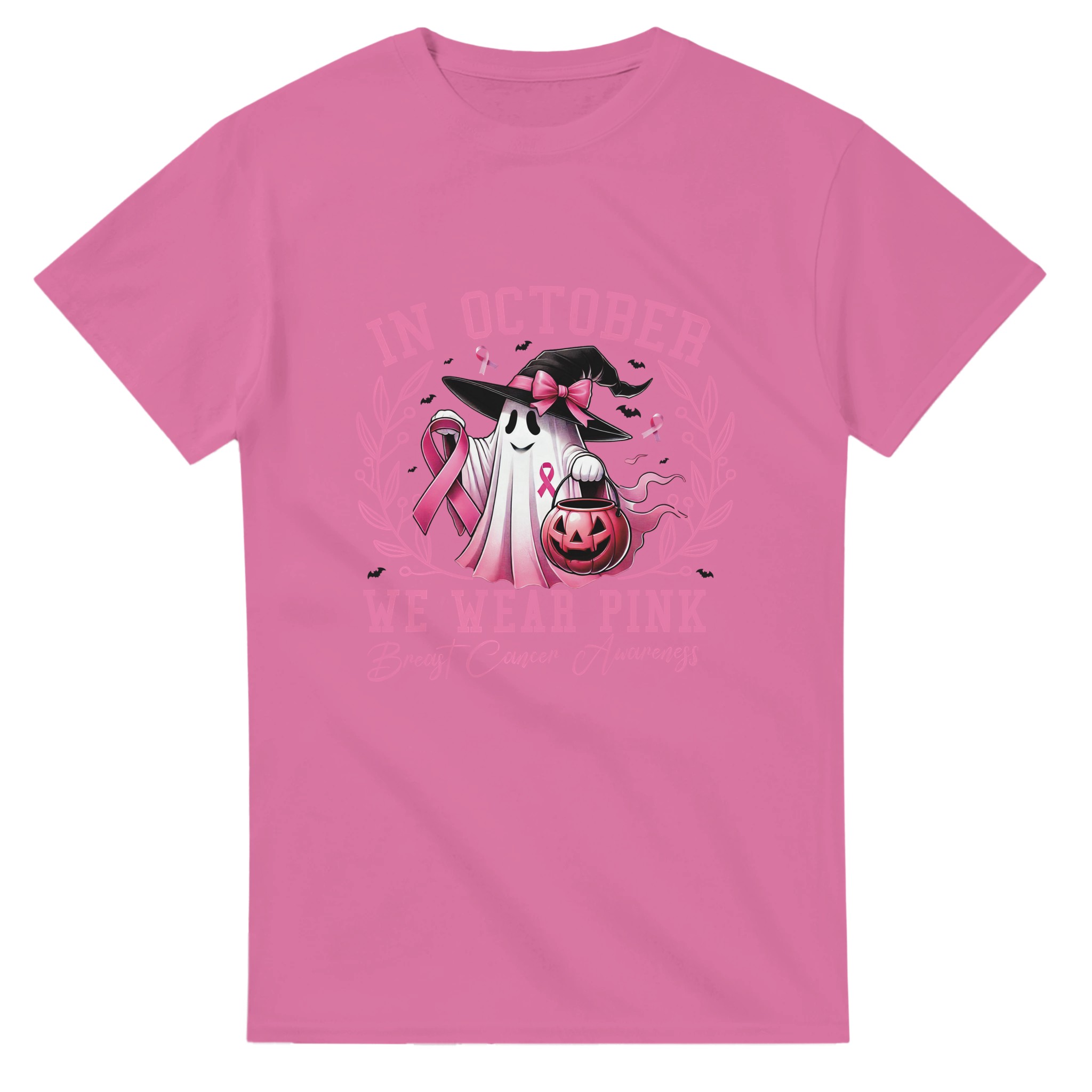 Bröstcancer Medvetenhet T-shirt – Rosa Spöke Halloween Design, Mångsidig Unisex Bomullströja Tstore bafef44f-01b7-486f-9e4a-585164c1c386