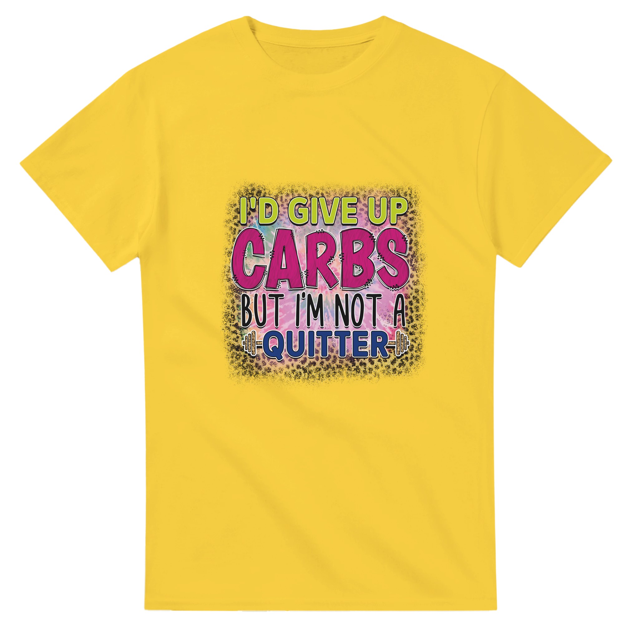 Humoristisk Leopardmönstrad T-shirt: "I'd Give Up Carbs But I'm Not a Quitter" – Bekväm Unisex Design Tstore bd43718b-ded5-42c8-ad19-a443ccc5b481