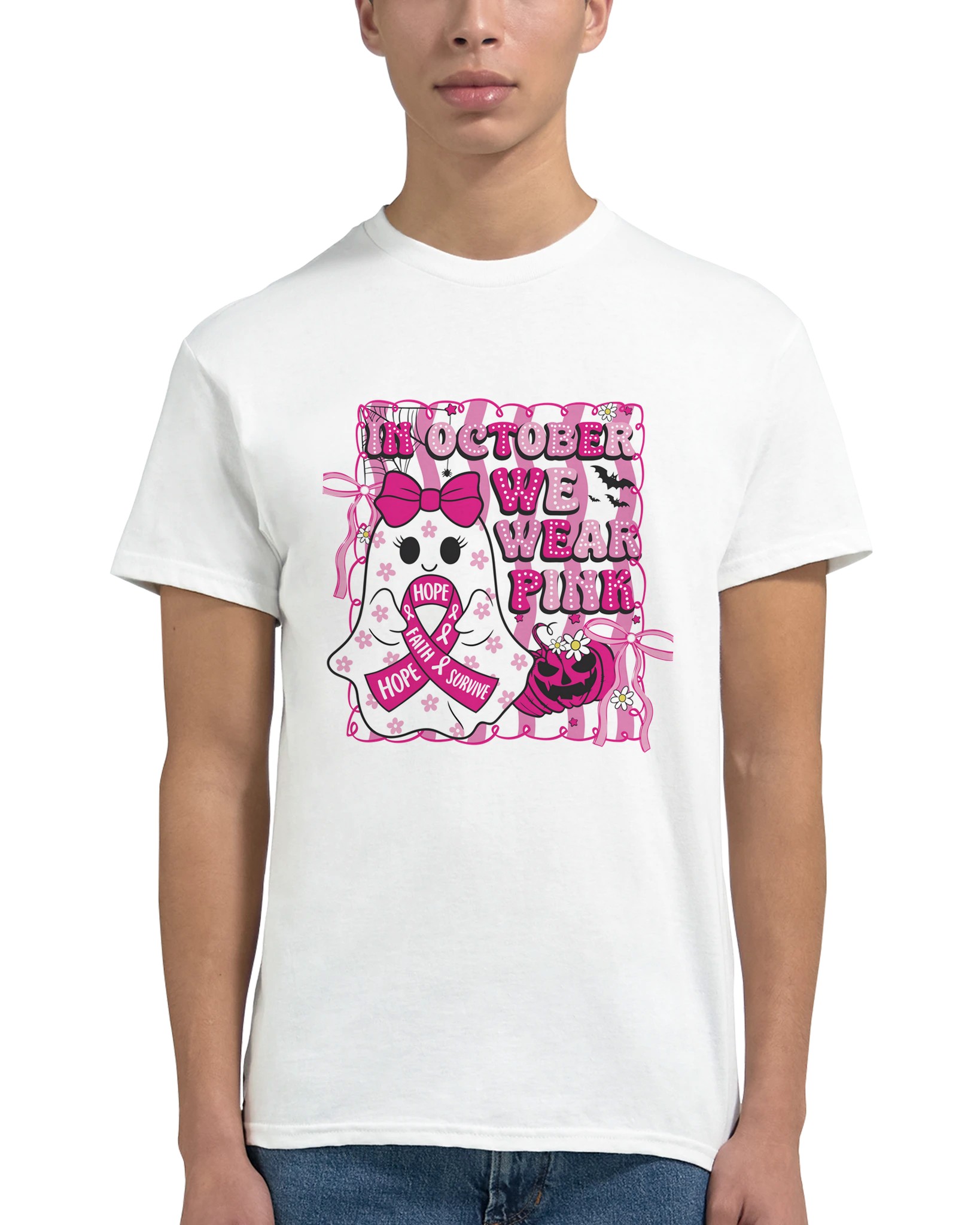 Stöd Bröstcancerforskning: "In October We Wear Pink" Spökdesign T-shirt Tstore c93119cd-6010-4cfe-82b2-53be8fbd4ef9