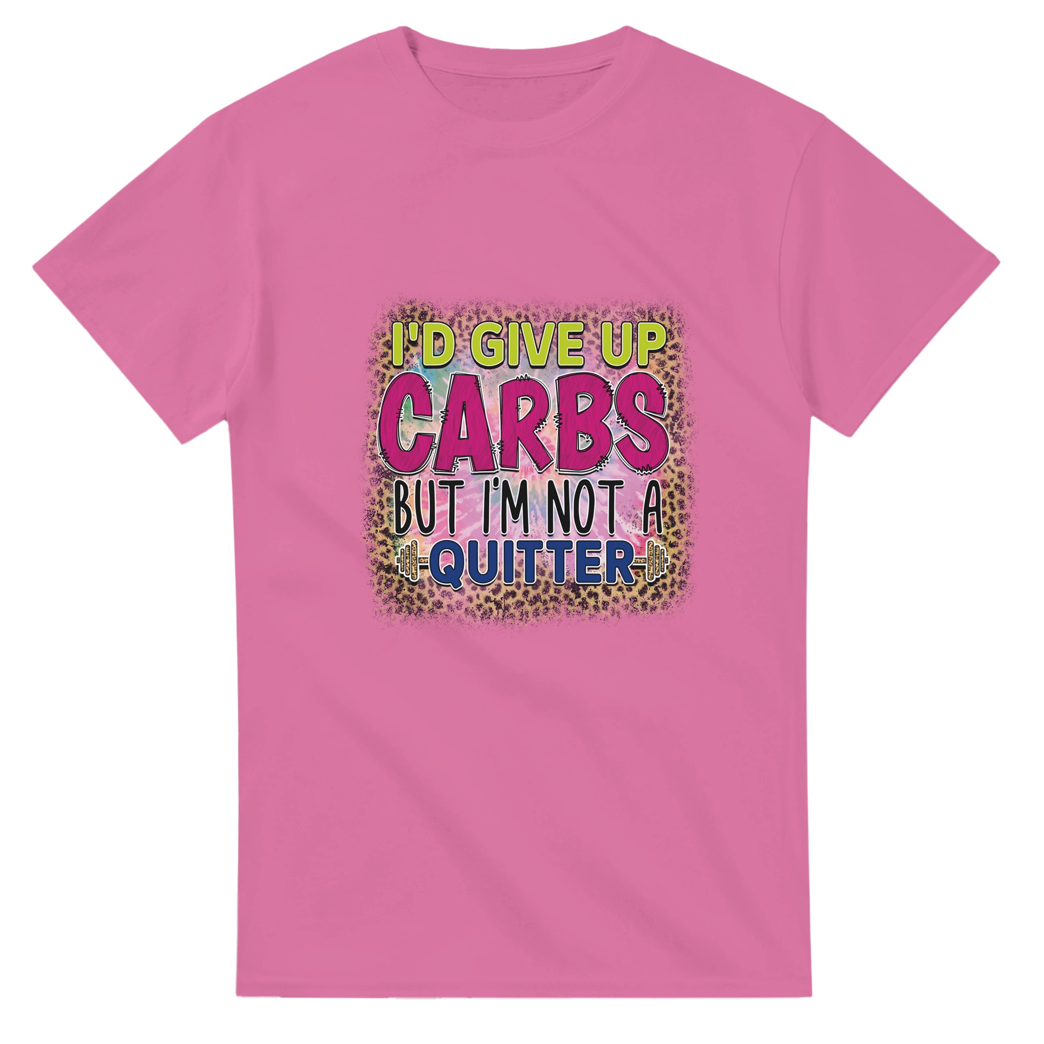 Humoristisk Leopardmönstrad T-shirt: "I'd Give Up Carbs But I'm Not a Quitter" – Bekväm Unisex Design Tstore e405f8bd-47ae-47cd-aff2-a615241f02c9