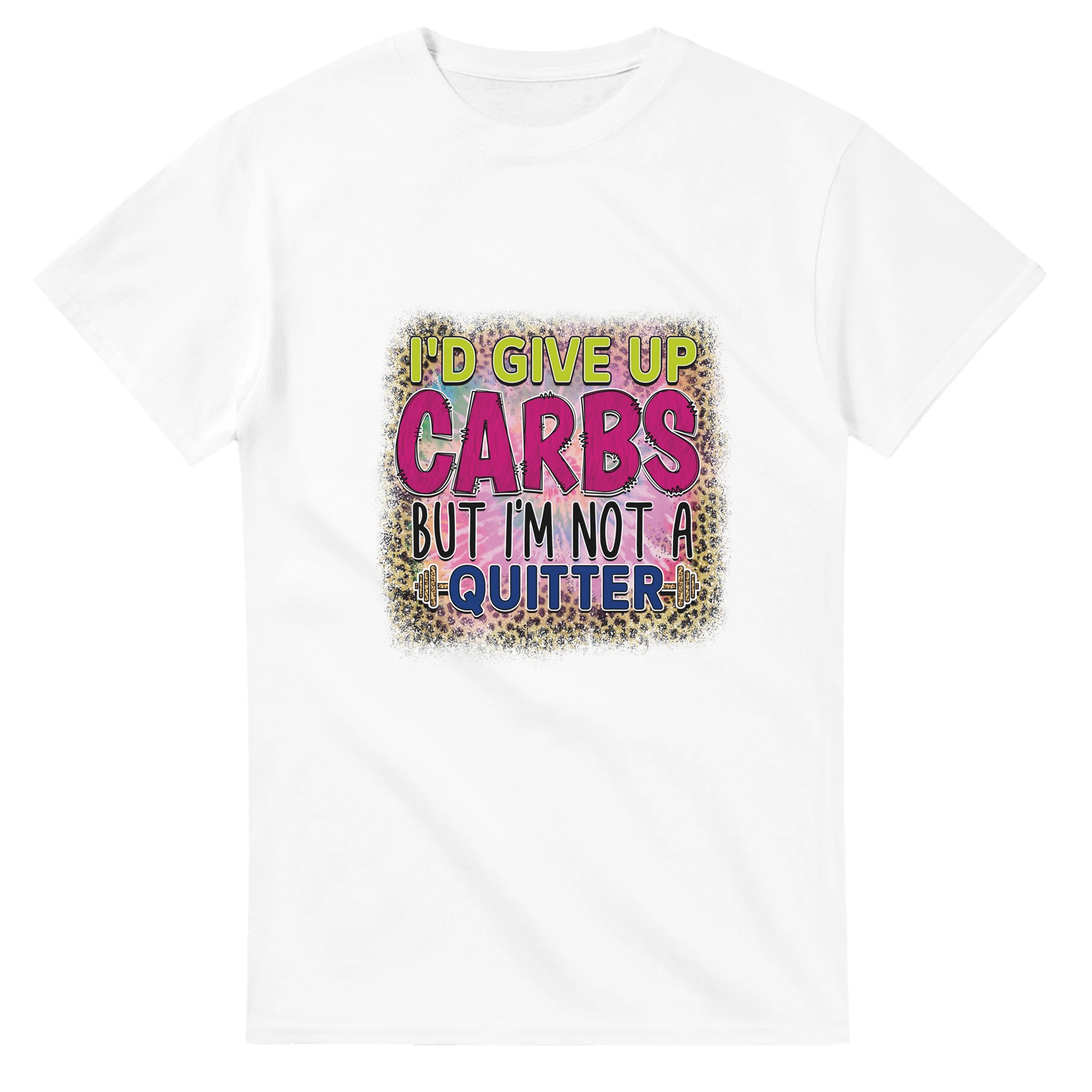 Humoristisk Leopardmönstrad T-shirt: "I'd Give Up Carbs But I'm Not a Quitter" – Bekväm Unisex Design Tstore e77b44c3-fc97-4dfd-bc03-cbebe64d0361