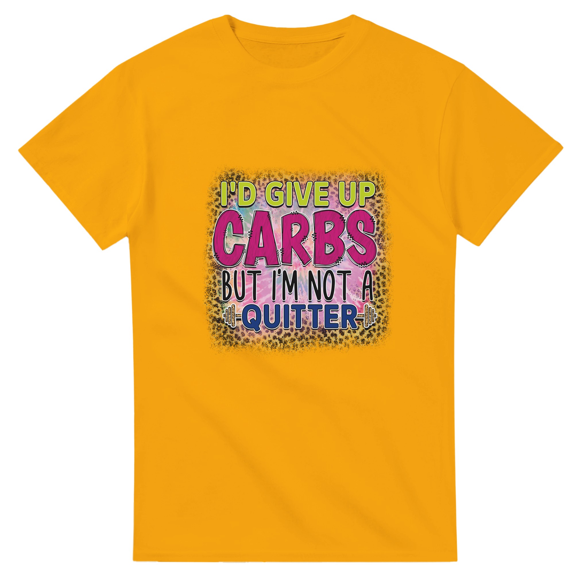 Humoristisk Leopardmönstrad T-shirt: "I'd Give Up Carbs But I'm Not a Quitter" – Bekväm Unisex Design Tstore ed349ae1-6ab2-4a79-80ec-14939c3cb314